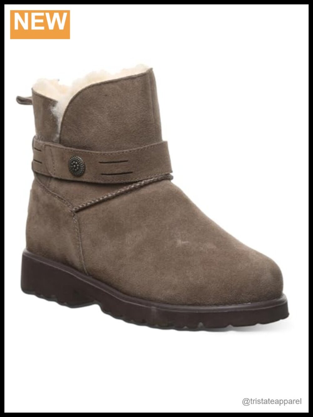 Suede Slip-On Ankle Boots with Sheepskin Lining Block Heel